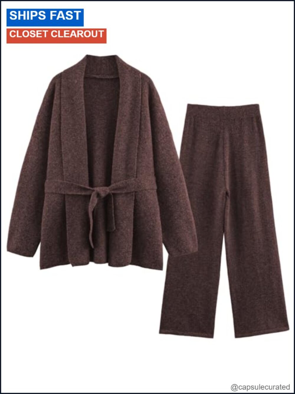 Women's 2 Piece Knit Cardigan & Wide Leg Pants Matching Lounge Set